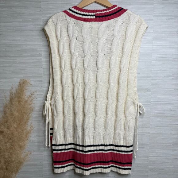 Free People sweater vest cable knit preppy poncho v-neck - Picture 7 of 7